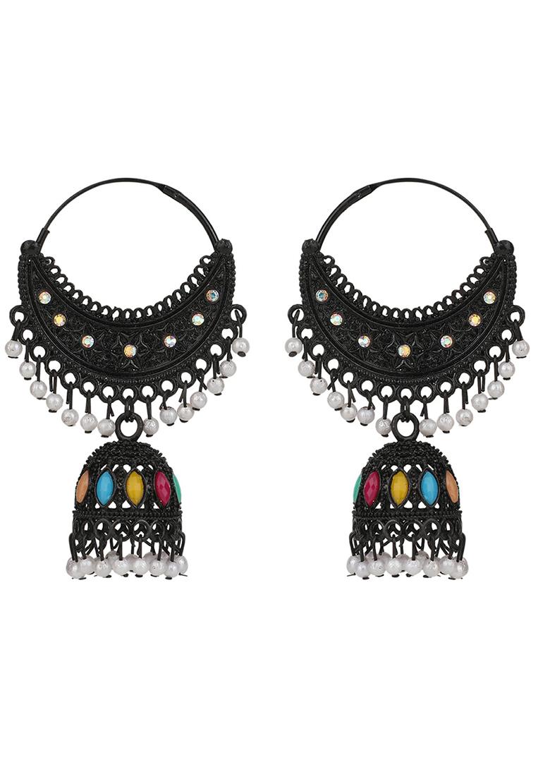 Black Bead Jhumka Earrings - Indya