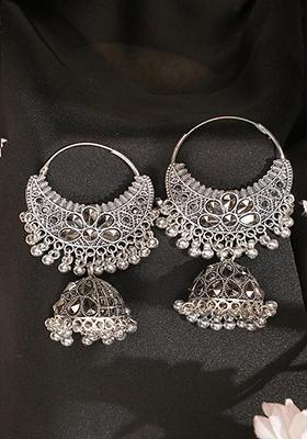 Silver Plated Artificial Stone Jhumka Earrings