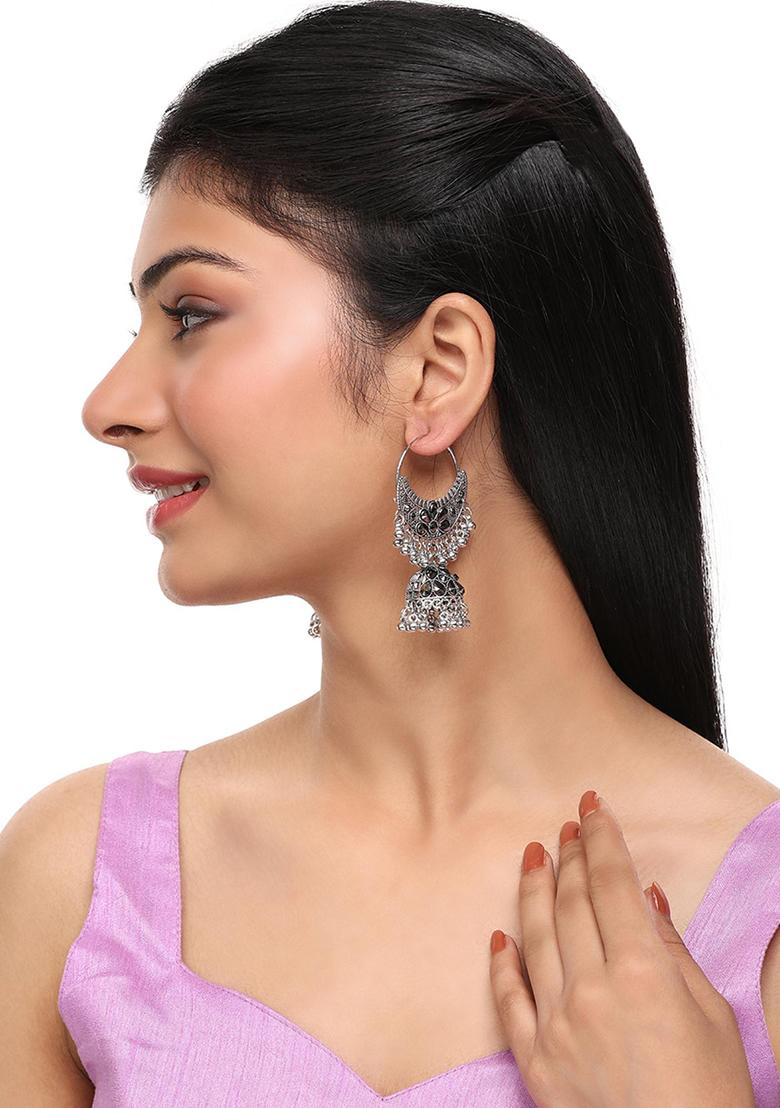 Silver Plated Artificial Stone Jhumka Earrings