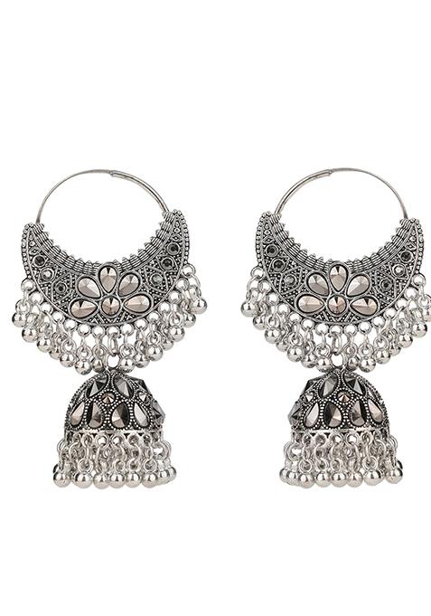 Silver Plated Artificial Stone Jhumka Earrings