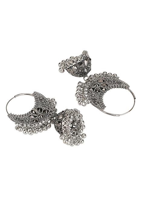 Silver Plated Artificial Stone Jhumka Earrings