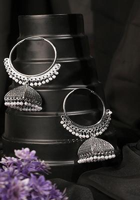 Silver Plated Bead Jhumka Earrings