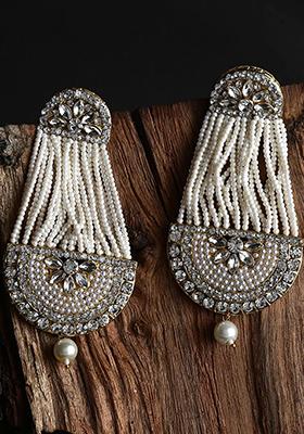 White Kundan Drop Earrings
