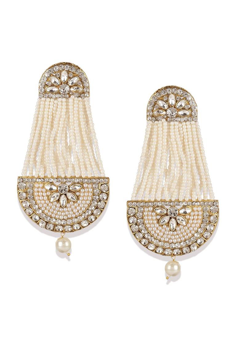 White Kundan Drop Earrings