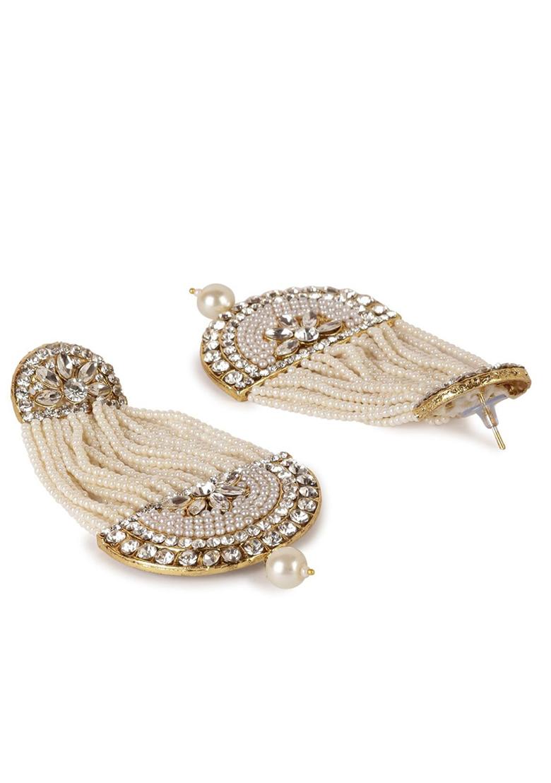 White Kundan Drop Earrings