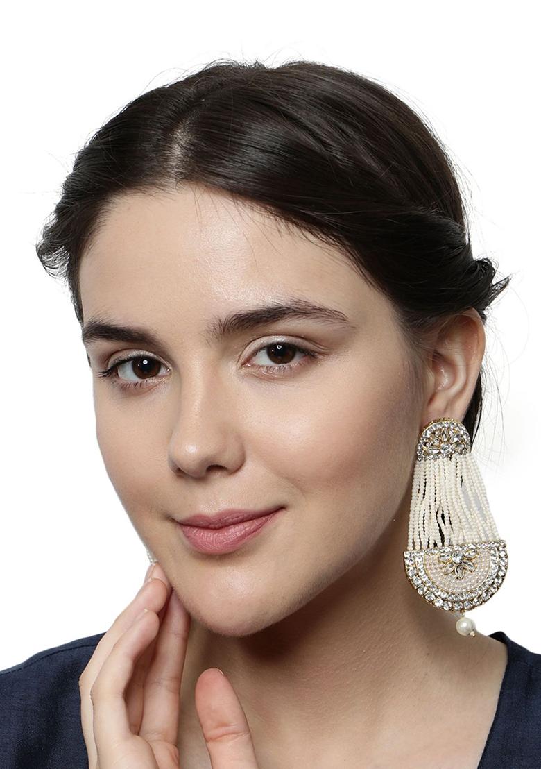 White Kundan Drop Earrings