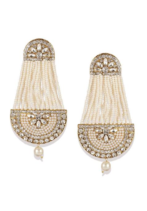 White Kundan Drop Earrings