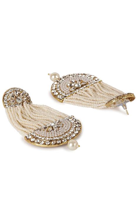 White Kundan Drop Earrings