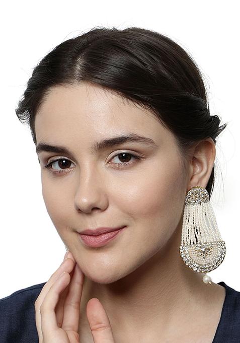 White Kundan Drop Earrings