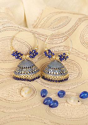 Blue Bead Jhumka Earrings