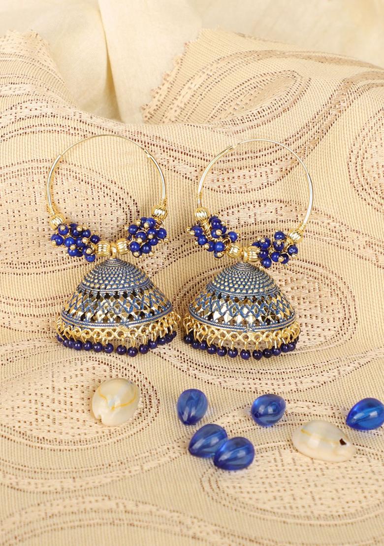 Blue Bead Jhumka Earrings