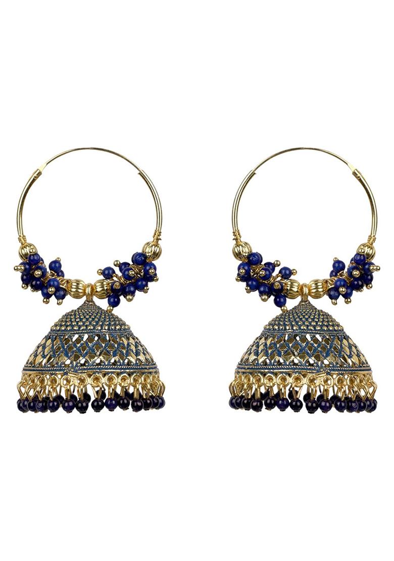 Blue Bead Jhumka Earrings
