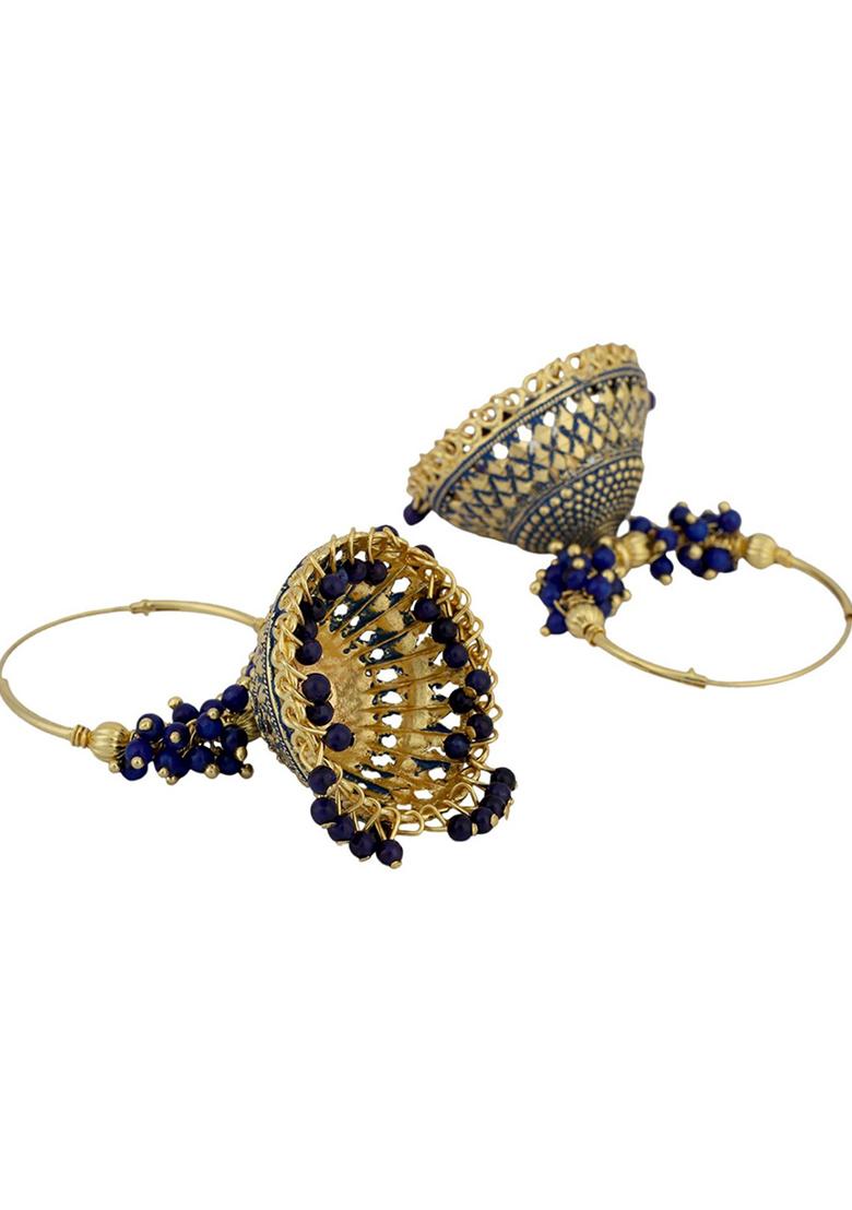 Blue Bead Jhumka Earrings