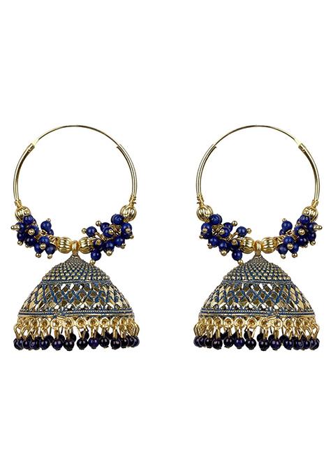 Blue Bead Jhumka Earrings