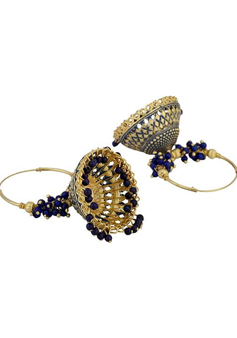 Blue Bead Jhumka Earrings