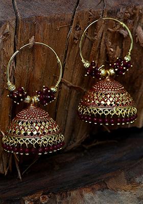 Maroon Bead Jhumka Earrings