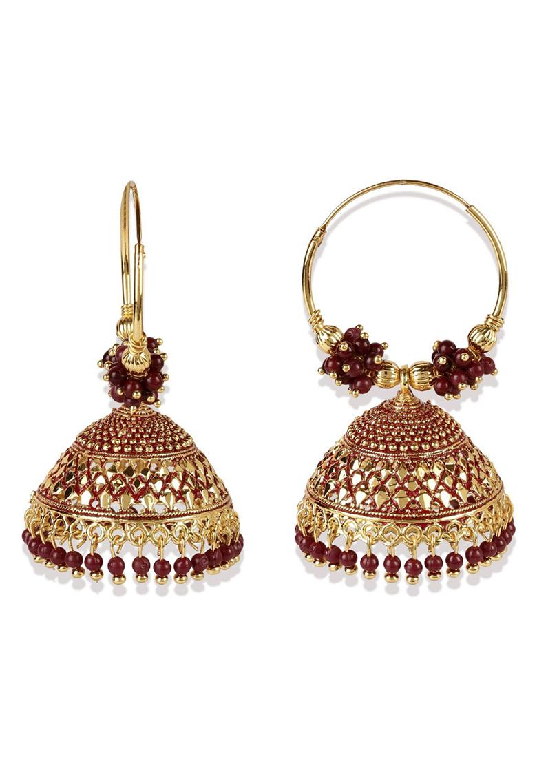 Maroon Bead Jhumka Earrings