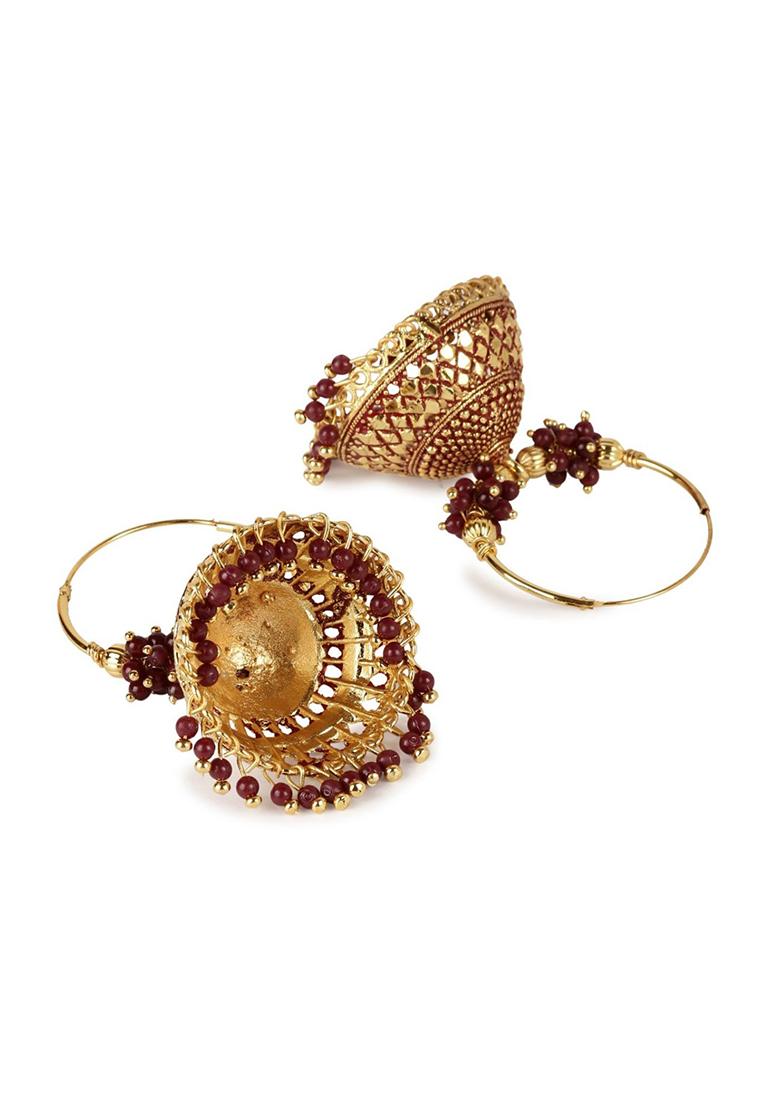 Maroon Bead Jhumka Earrings