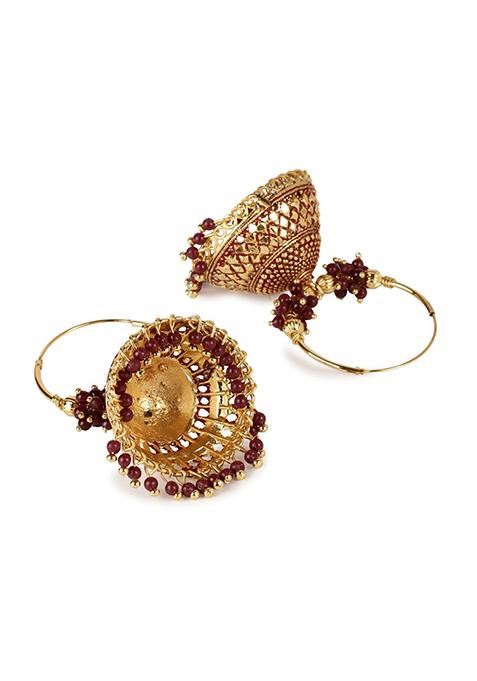 Maroon Bead Jhumka Earrings