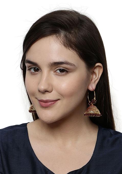 Maroon Bead Jhumka Earrings