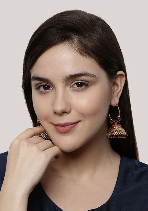 Maroon Bead Jhumka Earrings