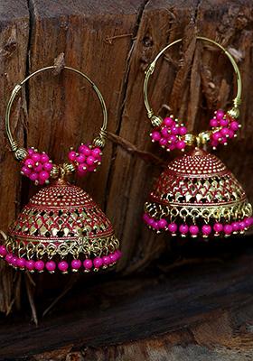 Pink Bead Jhumka Earrings