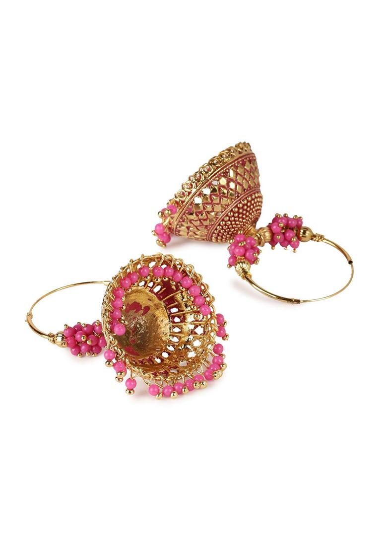 Pink Bead Jhumka Earrings