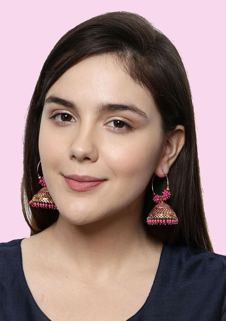 Pink Bead Jhumka Earrings