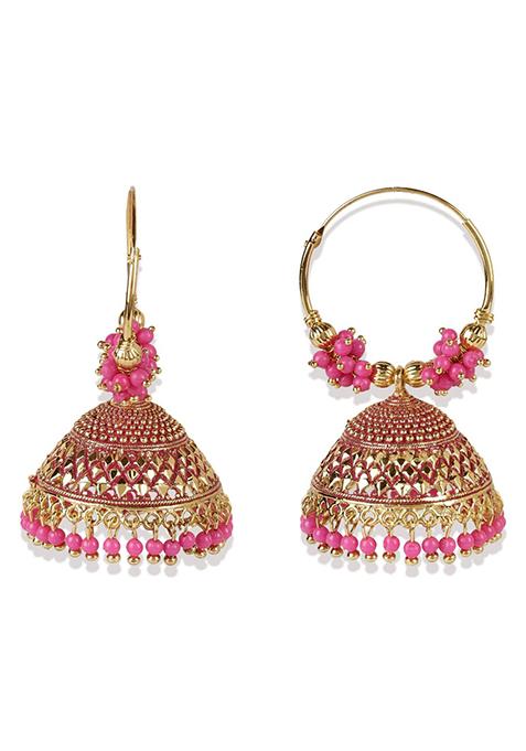 Pink Bead Jhumka Earrings