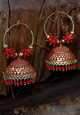 Red Bead Jhumka Earrings