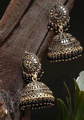 Black Bead Jhumka Earrings
