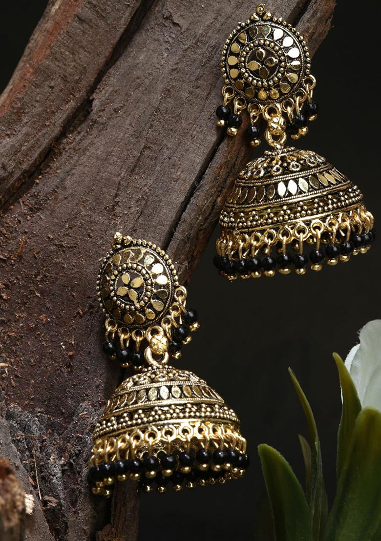 Black Bead Jhumka Earrings