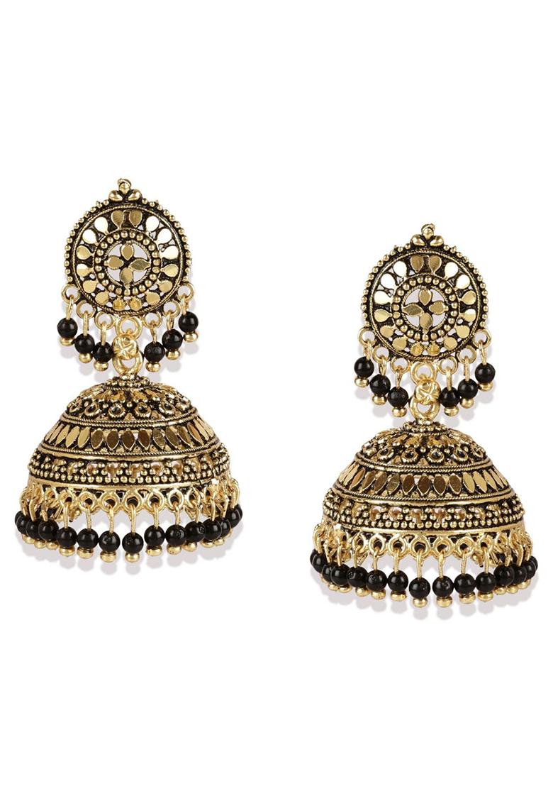 Black Bead Jhumka Earrings