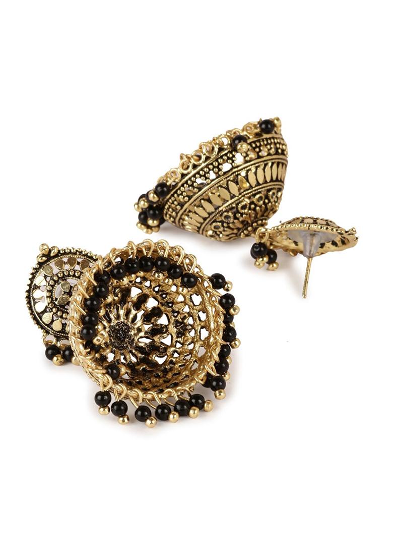 Black Bead Jhumka Earrings