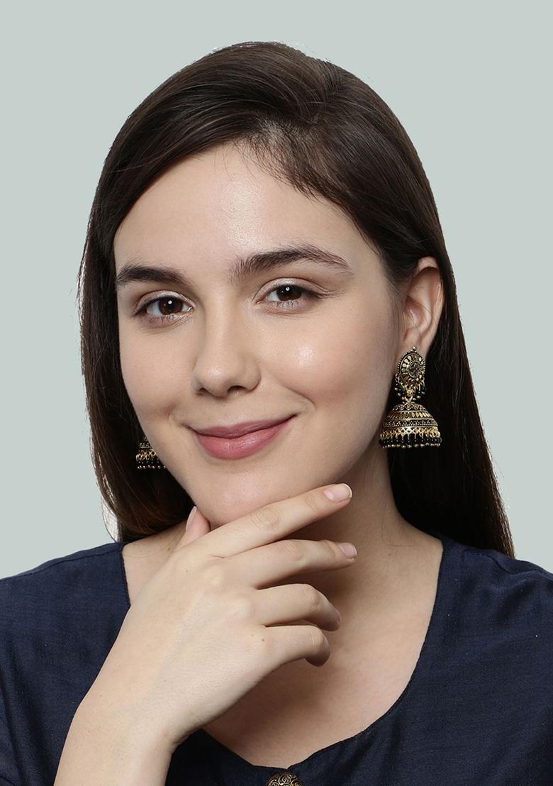 Black Bead Jhumka Earrings