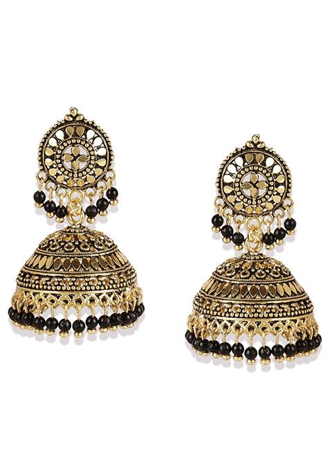 Black Bead Jhumka Earrings