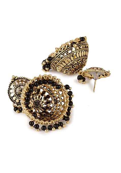 Black Bead Jhumka Earrings