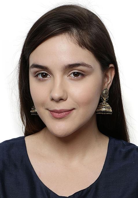 Black Bead Jhumka Earrings