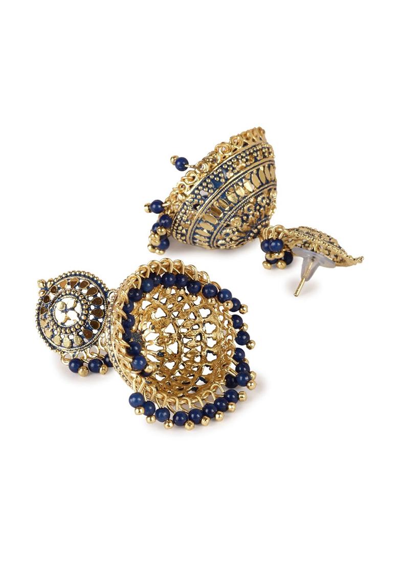Blue Bead Jhumka Earrings - Indya