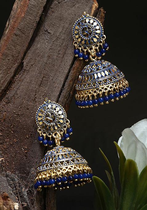 Blue Bead Jhumka Earrings