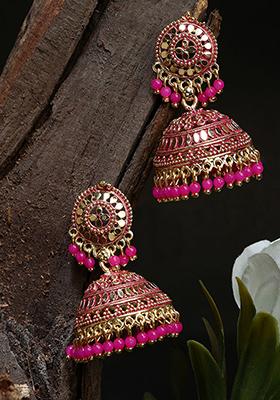 Pink Bead Jhumka Earrings