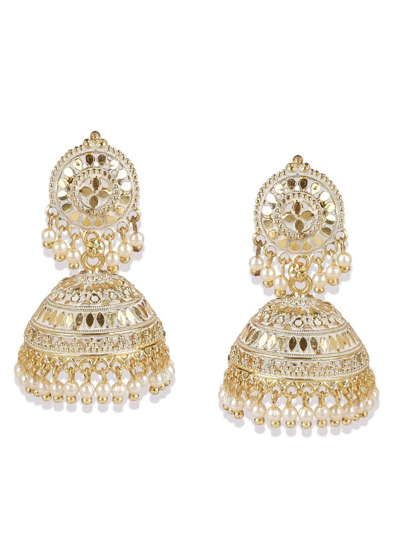 White Bead Jhumka Earrings