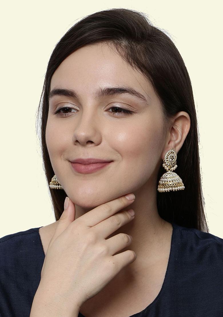 White Bead Jhumka Earrings