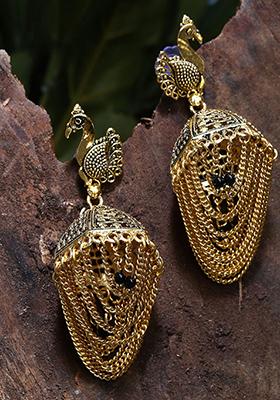 Black Bead Jhumka Earrings
