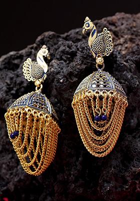 Blue Bead Jhumka Earrings