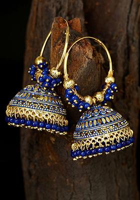 Blue Bead Jhumka Earrings