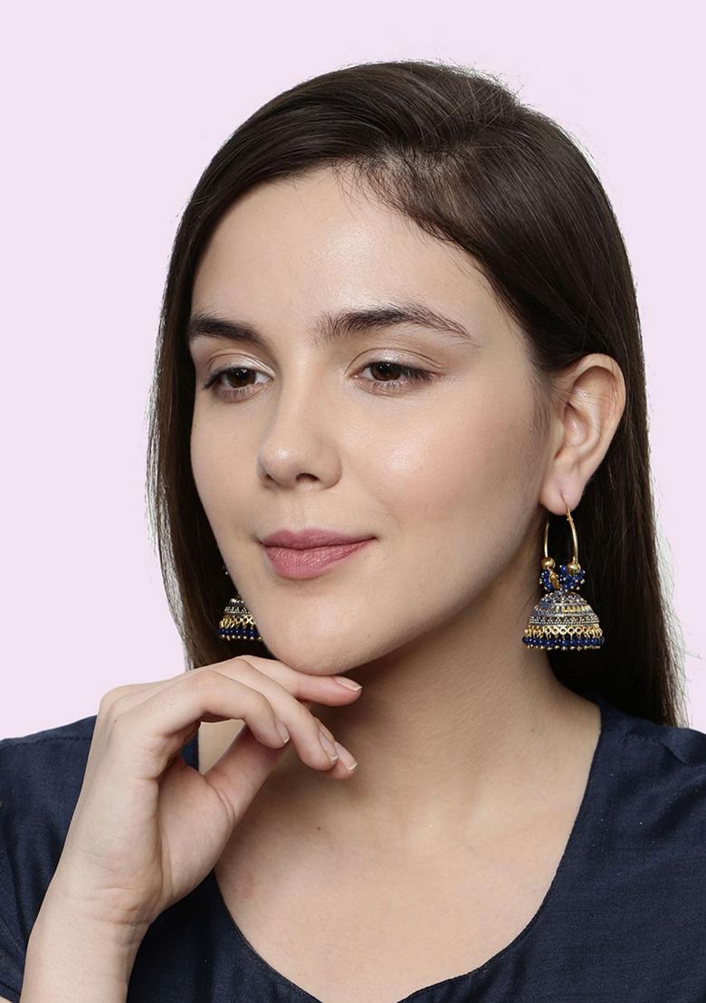 Blue Bead Jhumka Earrings - Indya