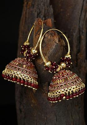 Maroon Bead Jhumka Earrings