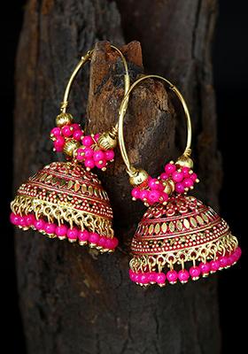 Pink Bead Jhumka Earrings
