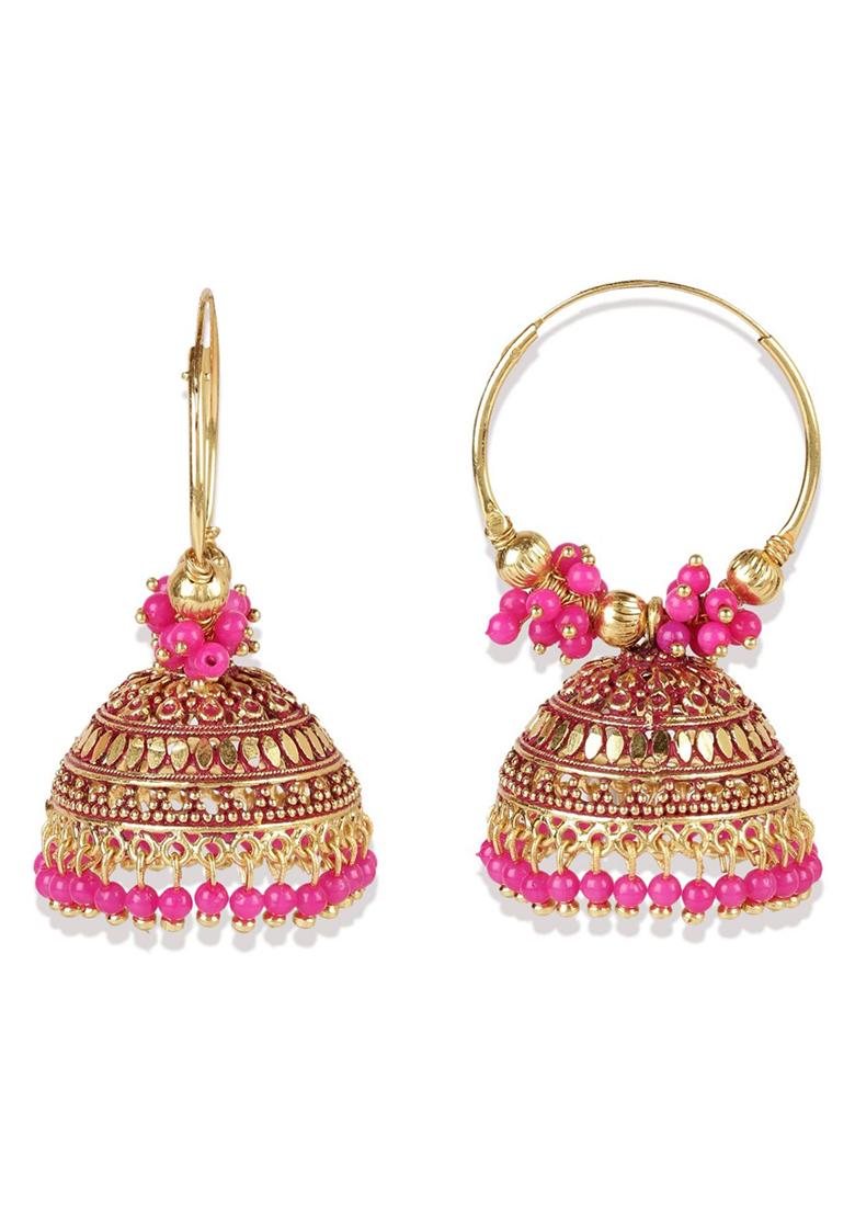 Pink Bead Jhumka Earrings